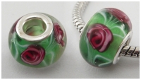 Handmade Lampwork European Beads зеленая роза