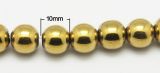 Синтетические немагнитящиеся круглые бусины - гематит, золото; размер: 10 мм